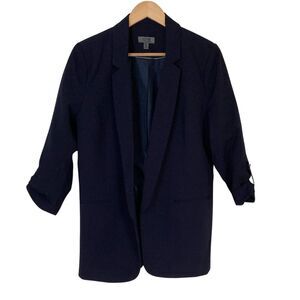 One by Chapter One Womens Open Front Roll Tab Sleeve Navy Blazer M Classic Basic